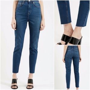 TOPSHOP high rise skinny frayed raw hem jeans